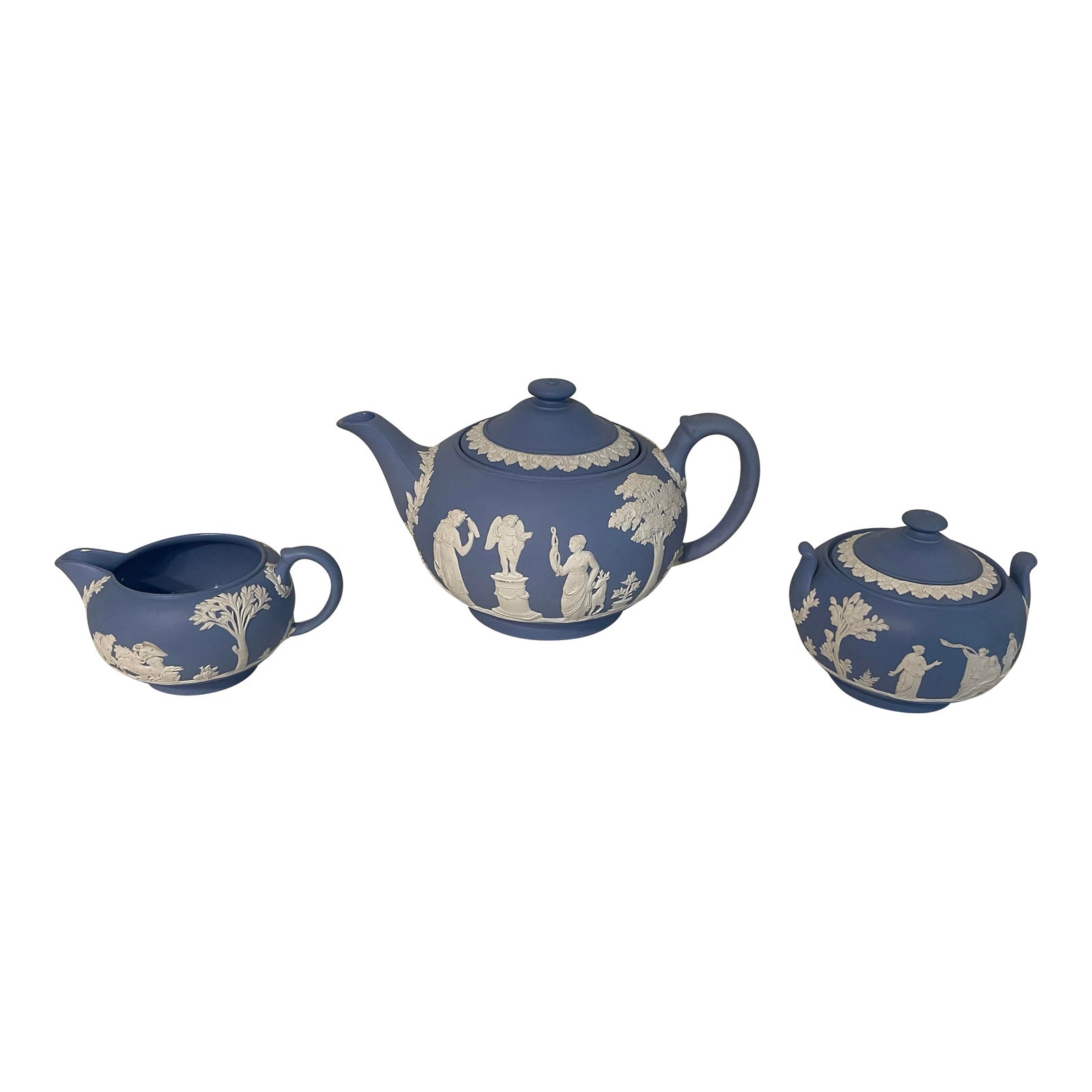 1950s Blue Wedgwood Jasperware Tea Set- 3 Pieces | Chairish