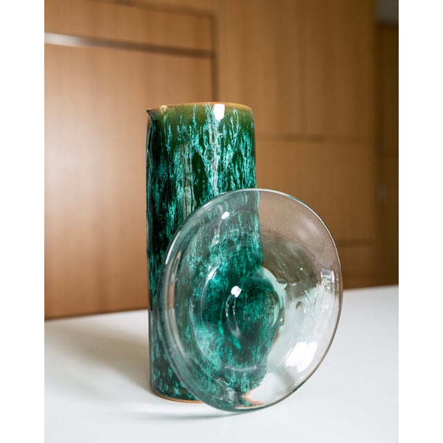 2020s Emerald Green Drip Glaze Ceramic Pitcher Vase For Sale - Image 5 of 5
