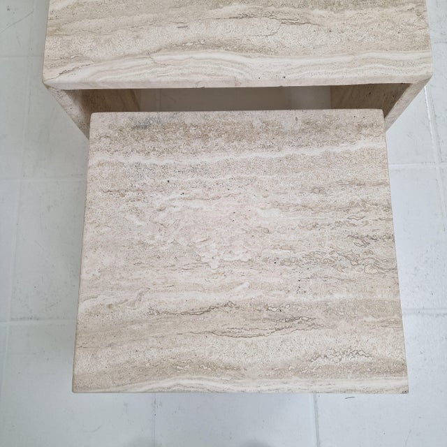 Italian Grooved Travertine Nesting Tables, 1980s, Set of 3 For Sale - Image 15 of 18