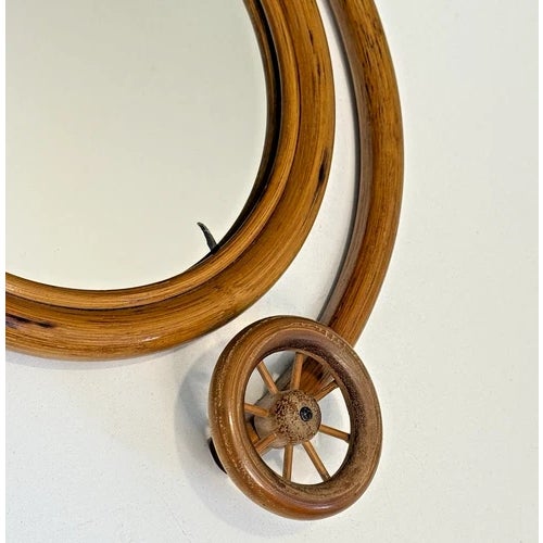 1970s Vintage Bamboo Frame Penny Farthing Bicycle / Bike Wall Accent Mirror For Sale - Image 5 of 8