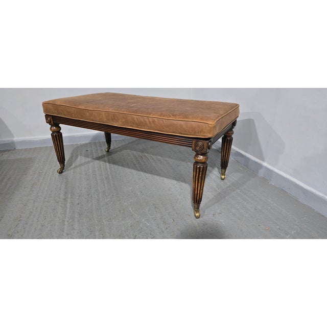 Regency Mahogany Bergère and Leather Stool, 1920 For Sale - Image 4 of 9