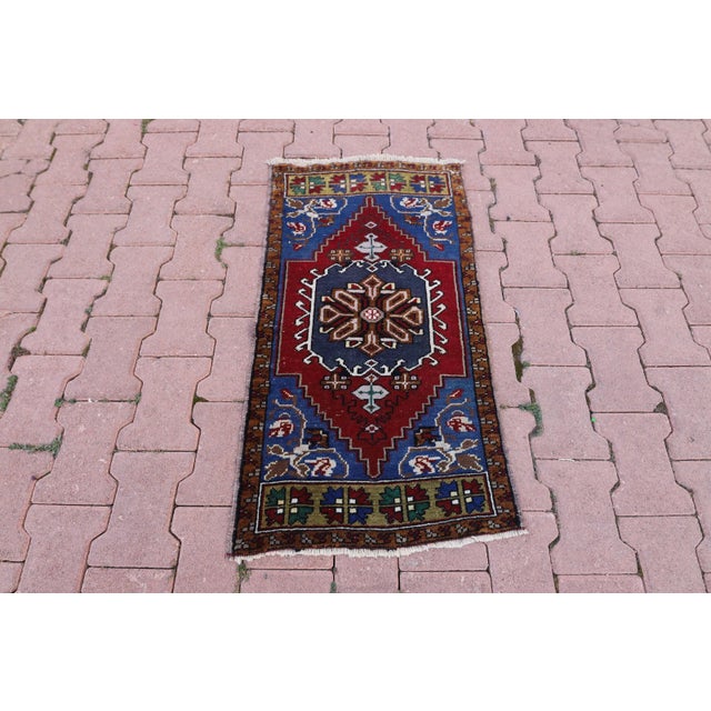 1990s Turkish Blue Medallion Yastik Rug For Sale - Image 13 of 13