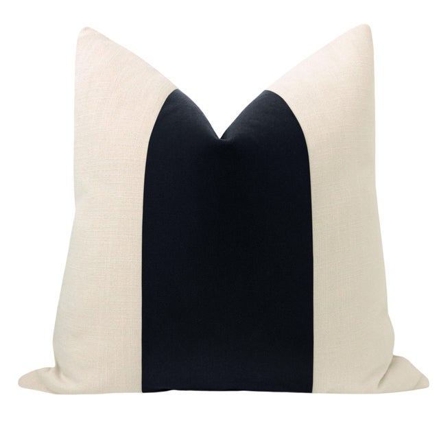 Pair of beautiful 22" natural linen pillows with a graphite mohair velvet center and solid natural linen reverse....