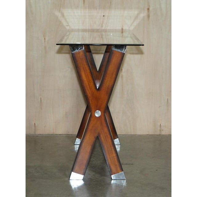 Chrome Tipped X Framed Console Table in Beech and Glass For Sale - Image 10 of 15