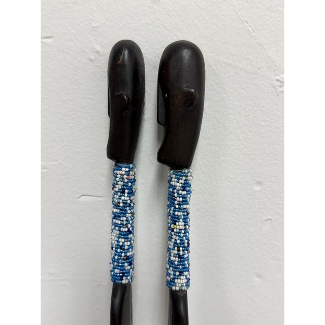 Late 20th Century Nyamwezi Beaded Wood Figures, Pair For Sale - Image 5 of 12
