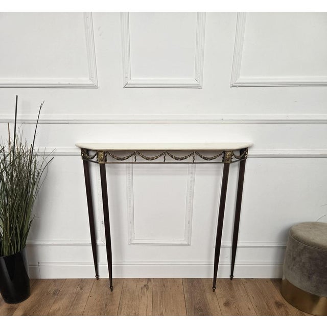 Mid-Century Modern Italian Brass Console Table with White Marble Top, 1950s For Sale - Image 6 of 11