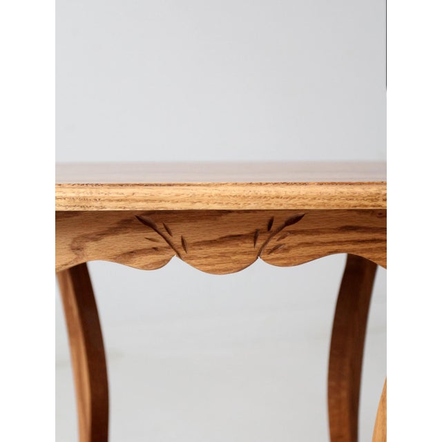 Vintage Oak Side Tables With Carved Wheat Sheaf Apron Pair For Sale - Image 9 of 9