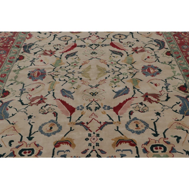 Beige Rug & Kilim’s Traditional Agra Style Rug in Beige, Red and Teal Floral Pattern For Sale - Image 8 of 9