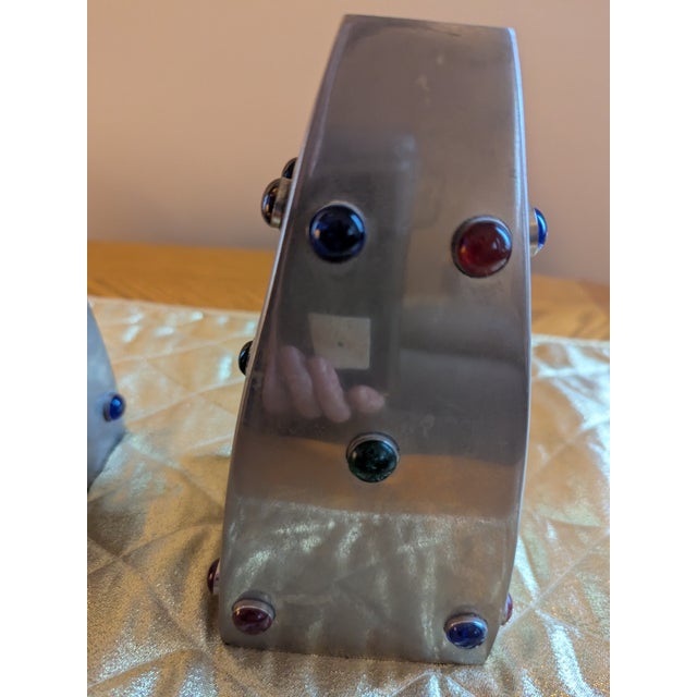 Vintage Metal candlesticks with 20 Embedded crystal stones in each individual candleholder. The stones are blue, green,...