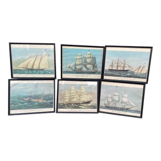 1940s Vintage Nautical Currier and Ives Ship Art Vintage Nautical Art - Set of 6 For Sale