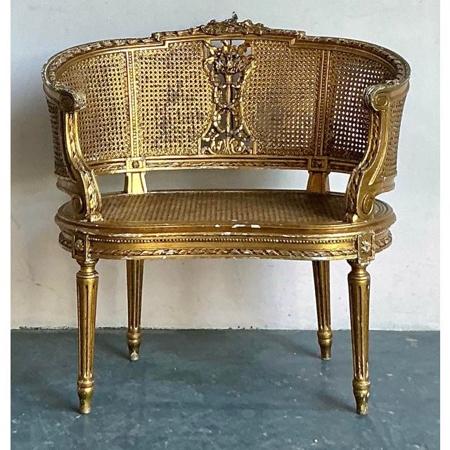 Wood Vintage Regency Gilt Caned Chair For Sale - Image 7 of 11