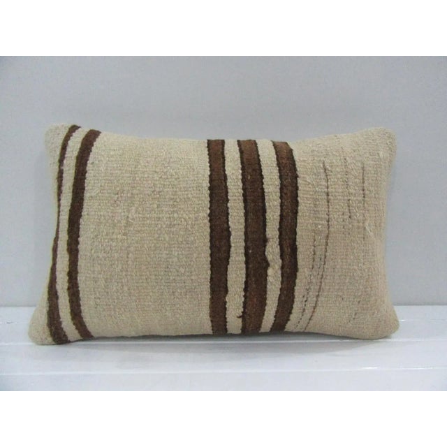 Handmade Brown Striped Natural Turkish Kilim Pillow Cover For Sale - Image 4 of 4