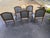 Set of 6 Louis XVI dining chars, 4 side chairs and 2 arm chairs, upholstered in silver vinyl from Pollack. Hand painted...