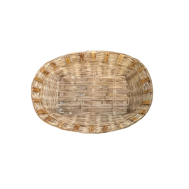 Large Vintage French Country Split Bamboo Storage Basket 32” Width For Sale - Image 9 of 18