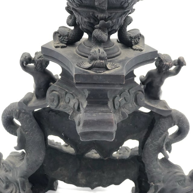 Bronze Antique Pair of Large Ornate Bronze Figural Chenet Andirons For Sale - Image 8 of 12