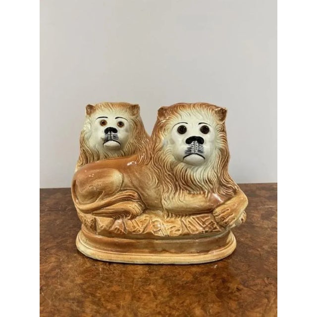 Late 19th Century Antique Victorian Staffordshire Lions, 1880, Set of 2, Set of 2 For Sale - Image 5 of 6