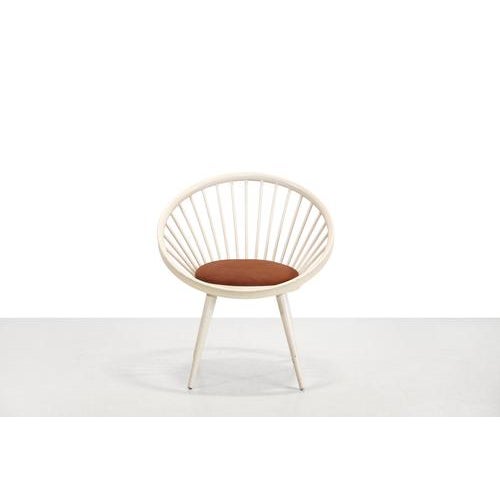 White White Circle Chair with Leather Cushion by Yngve Ekström, 1960s For Sale - Image 8 of 8