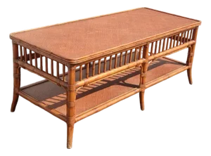 1990s Ethan Allen Vintage Rattan Bamboo Coffee Table