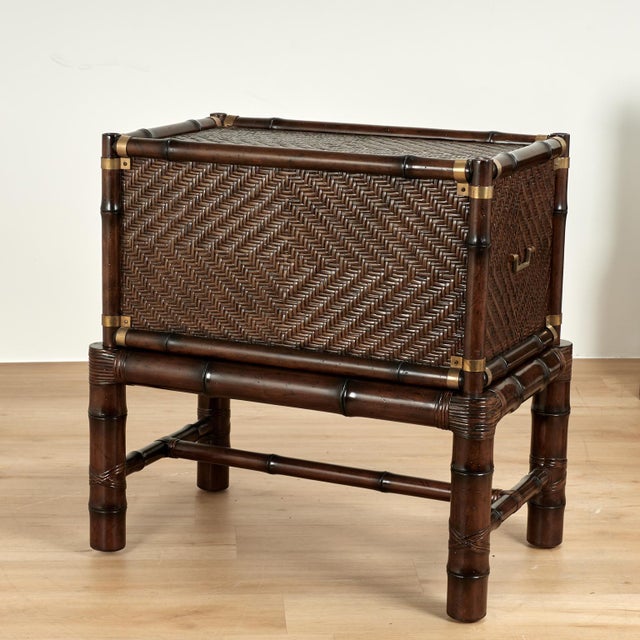 Pair of Vintage Faux Bamboo and Grasscloth British Colonial Style Stands For Sale - Image 14 of 18