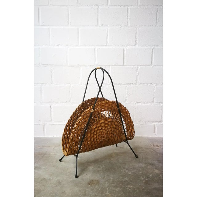 Black Rattan Magazine Rack, 1960s For Sale - Image 8 of 8