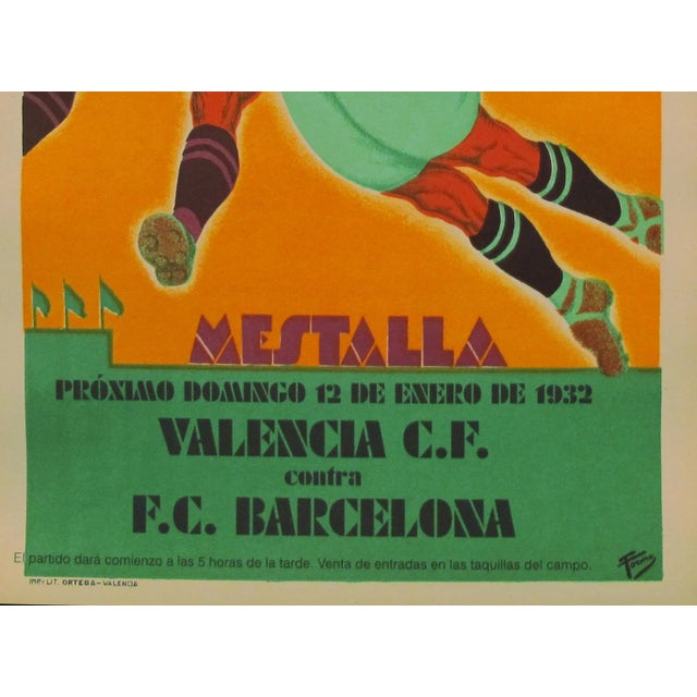 Art Deco 1932 Spanish Soccer Poster, Mestalla, Valencia vs. f.c. Barcelona, 12 Enero 1932 For Sale - Image 3 of 4