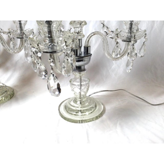 Mid 20th Century Cut Glass 3-Light Girandole Lamps - A Pair For Sale - Image 4 of 10
