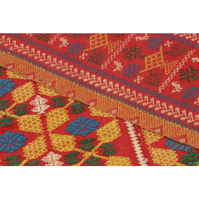 1950s Vintage Chinese Textile, Red With Vibrant Geometric Brocade - Rug & Kilim For Sale - Image 5 of 5