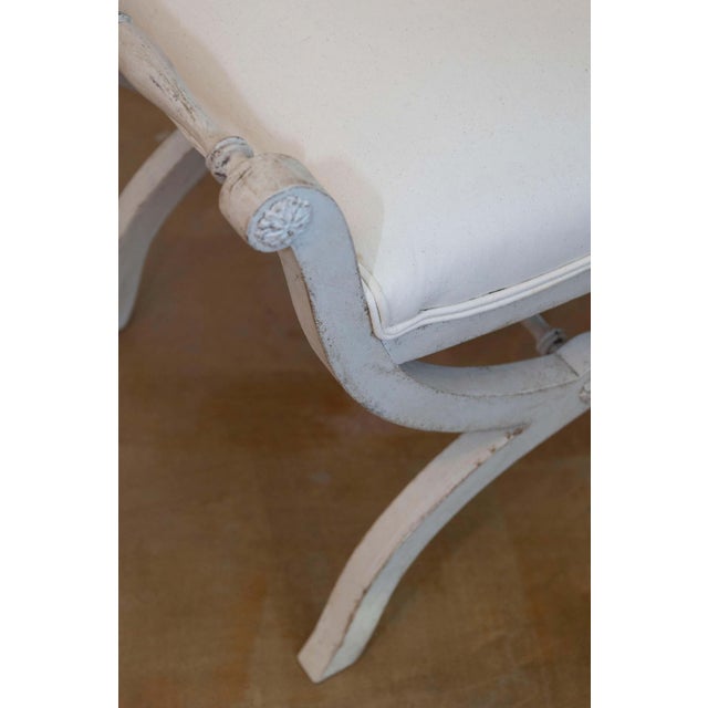 Swedish 1830s Empire Style Painted and Upholstered Stool with Spindle Arms For Sale - Image 9 of 9