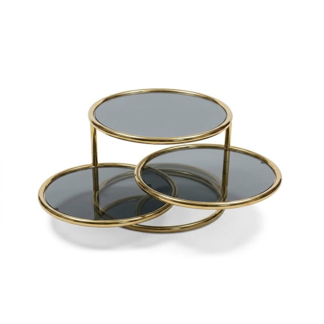 Milo Baughman Mid Century Modern Brass and Glass 3 Tier Circular Swiveling Side End Table For Sale - Image 4 of 11