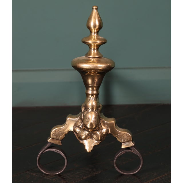 Antique Dutch Brass and Wrought Andirons, 1750, Set of 2 For Sale - Image 4 of 5