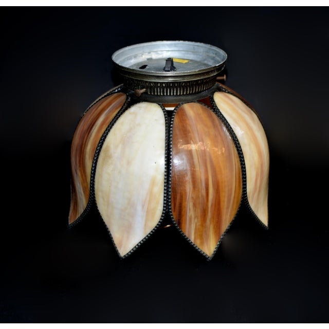 Glass Antique Tiffany Style Lotus Ceiling Light Lamp Shade For Sale - Image 7 of 15