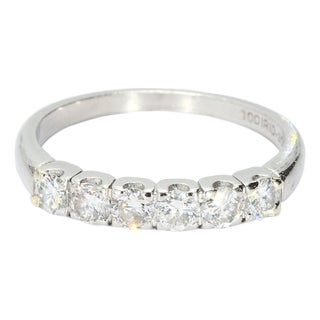 Platinum Band Ring With 0.1ct Round Diamonds, Size 5.75 For Sale