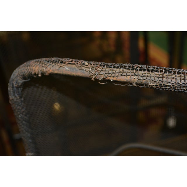 Vintage Black Metal Mesh & Iron Curved Front Fireplace Screen W/Brass Handles For Sale - Image 6 of 17