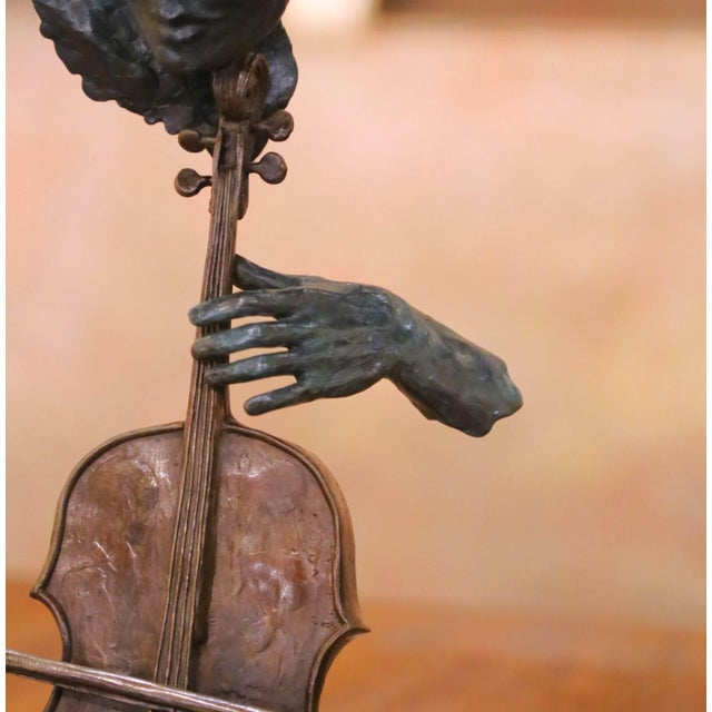 Metal 1980 Paul Fairley Bronze Abstract Cellist Sculpture on Marble Base For Sale - Image 7 of 11