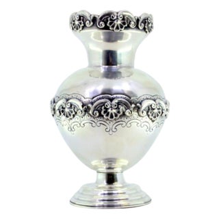 Silver Vase with Shell Reliefs and Placed on a Circular Base For Sale