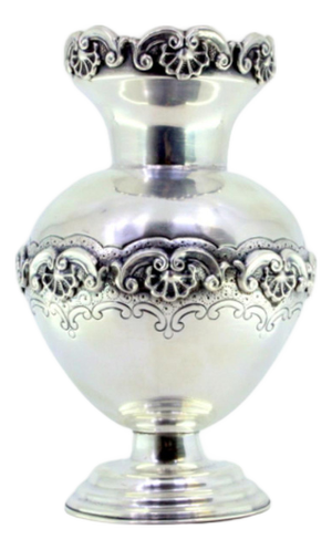 Silver Vase with Shell Reliefs and Placed on a Circular Base
