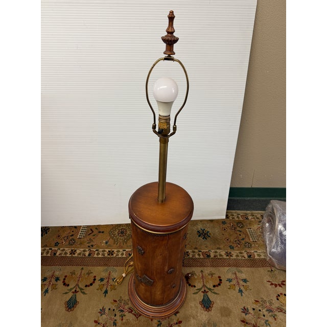 Brown Mid 20th Century Mabro Lamp Company Carved Flower Table Lamp, Large For Sale - Image 8 of 12