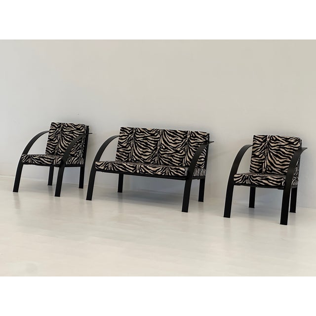 1980s Sofa and Animalier Armchairs with Metal Frames, 1980s, Set of 3 For Sale - Image 5 of 18