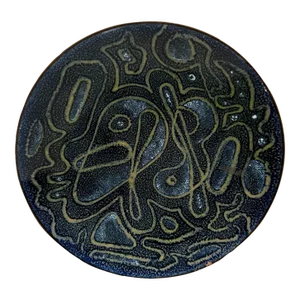 1960s Modern Art Abstract Blue Enamel on Copper Plate Signed Margo Dohan