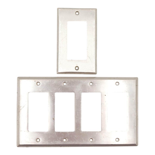 Modern Brushed Nickel Rectangle Switch Plate Cover Set For Sale