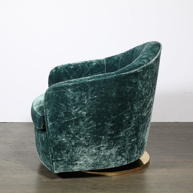 Mid-Century Milo Baughman Swivel Tilt Club Chair W/ Brass Base in Smoked Emerald For Sale In New York - Image 6 of 9