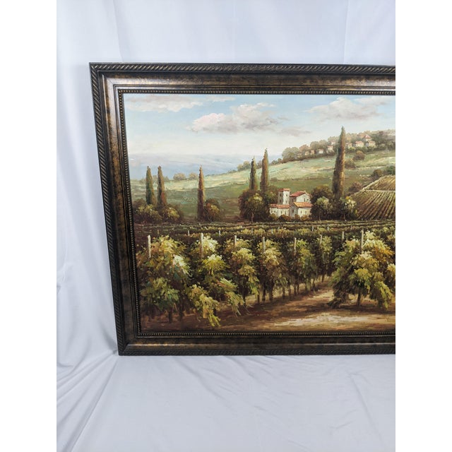 Late 20th Century Monumental Signed B. Andrews Tuscan Vineyard Landscape Oil Painting, 54" For Sale - Image 16 of 18