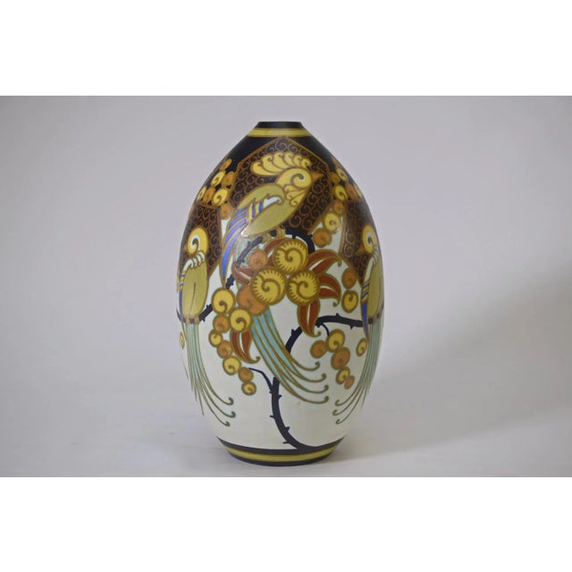 Stamped keramis boch freres la louviere polychrome decoration "birds of paradise" jan wind numbered 1130 art deco style...