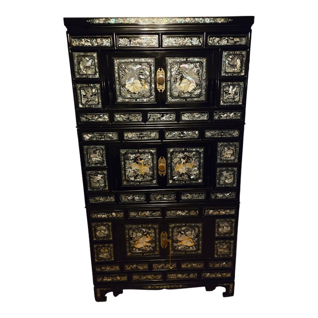 Vintage Korean Mother-of-Pearl Inlay Cabinet For Sale