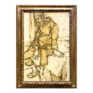 Claude Weisbuch, Large French Figurative Expressionist Oil Painting Seated Figure Claude Weisbuch