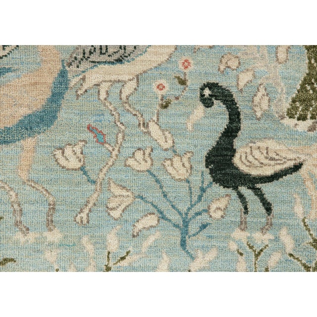 2.6x15ft. Light Blue Peacock Bird Garden Hand Knotted Wool Rug For Sale - Image 12 of 18