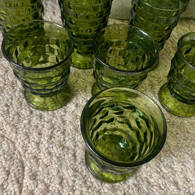 1960s 1960s Mid Century Modern Indiana Glass Whitehall Cubist Avacado Green - Set of 8 For Sale - Image 5 of 5