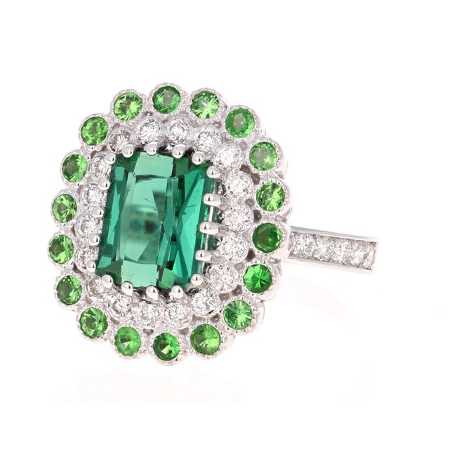 Contemporary 4.06 Carat Tourmaline Diamond 14 Karat White Gold Cocktail Ring, Size 7 For Sale - Image 3 of 4