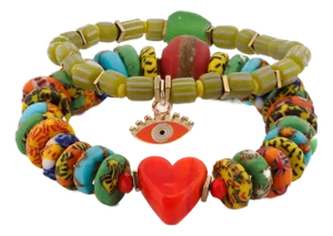 Bohemian Style Red Heart & Evil Eye Happy Bracelet Set