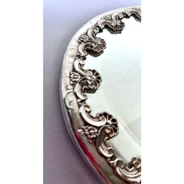 Mid 20th Century Mid-20th Century Topázio Portuguese Ornate Silver-Plated Beveled Mirror Plateau Tray For Sale - Image 5 of 16